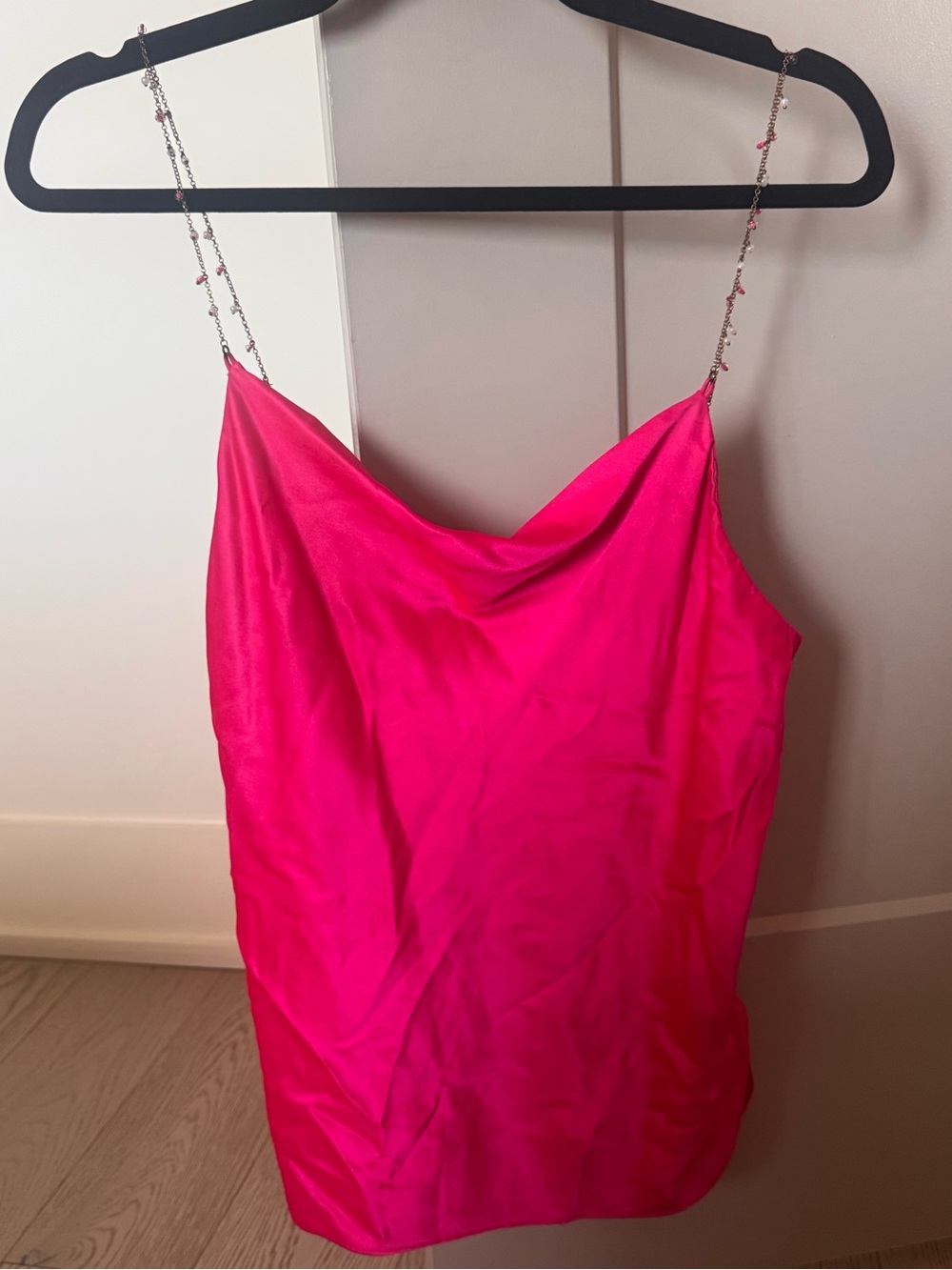 Cami NYC Hot Pink Satin Cowl Neck Camisole with Beaded Straps